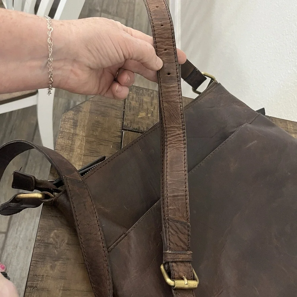 Handmade Crossbody Purse 100% Full Grain Brown Leather Rustic - Picture 7 of 12